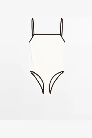 Massimo Dutti Dames - Badpak Met Contrast - Ecru - Xs