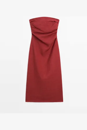 Massimo Dutti Dames - Strapless Linnen Midi-Jurk - Multicolor - 40