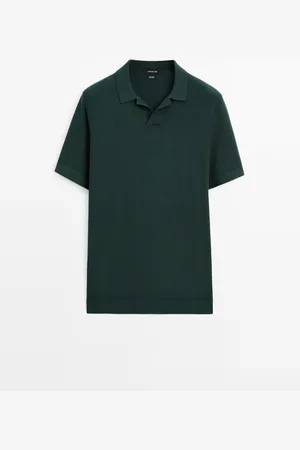 Massimo Dutti Heren - 100% Katoenen Tricot Trui Met Polokraag - Groen Biljart - M