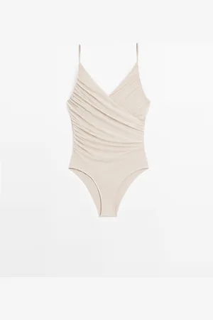 Massimo Dutti Dames - Gedrapeerd Tule Badpak - Steen - M