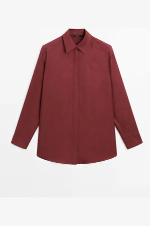 Massimo Dutti Dames - Soepelvallend Overhemd Met Lange Mouw - Kersenrood - Xs