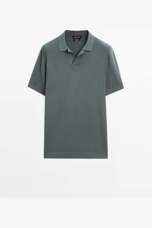 Massimo Dutti Heren - 100% Katoenen Tricot Trui Met Polokraag - Watergroen - Xl