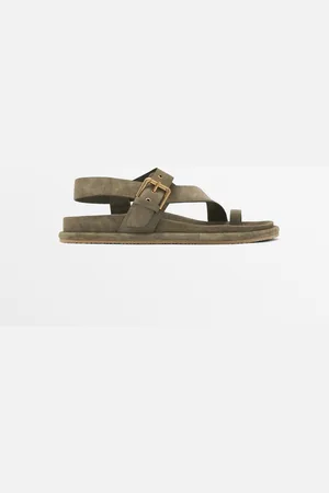 Massimo Dutti Dames - Suède Bandjessandaal - Kaki - 35