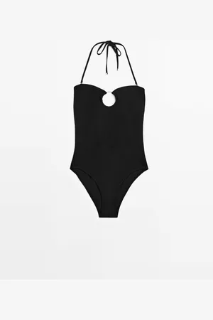 Massimo Dutti Dames - Bandeau Badpak Met Metalen Detail - Zwart - M