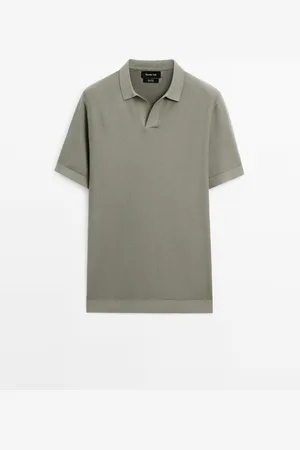 Massimo Dutti Heren - 100% Katoenen Tricot Trui Met Polokraag - Molgrijs - L