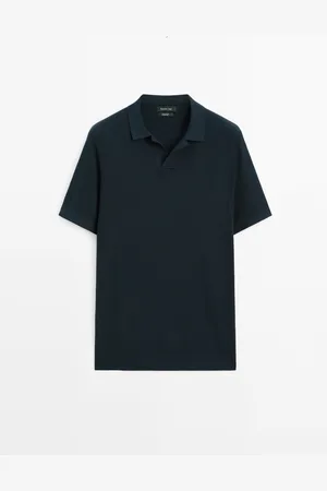 Massimo Dutti Heren - 100% Katoenen Tricot Trui Met Polokraag - Marineblauw - L