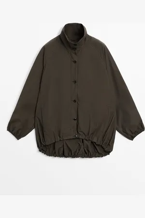 Massimo Dutti Dames - Parka Van Katoenmix Met Pofdetail - Bruin - S