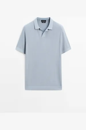 Massimo Dutti Heren - 100% Katoenen Tricot Trui Met Polokraag - Hemelsblauw - L
