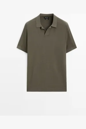 Massimo Dutti Heren - 100% Katoenen Tricot Trui Met Polokraag - Kaki - L