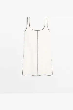 Massimo Dutti Dames - Linnen Mini-Jurk Met Combi Biesjes - Wit - 42
