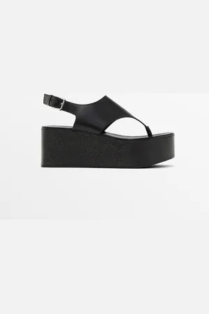 Massimo Dutti Dames - Sandalen Met Houten Sleehak - Zwart - 41