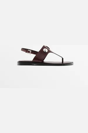 Massimo Dutti Dames - Platte Sandalen Met Knopen - Bordeauxrood - 40