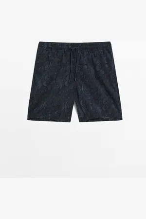 Massimo Dutti Heren - Short Fit Zwembroek Met Print - Donkerblauw - Xl