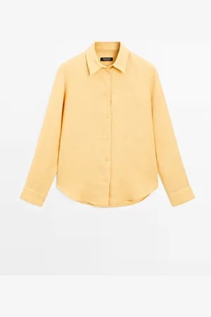 Massimo Dutti Dames - Soepelvallend 100% Linnen Overhemd - Geel - 40