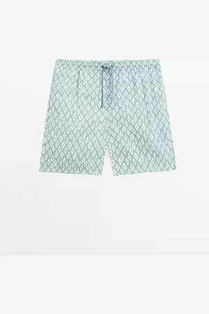 Massimo Dutti Heren - Short Fit Zwembroek Met Print - Grijsblauw - L