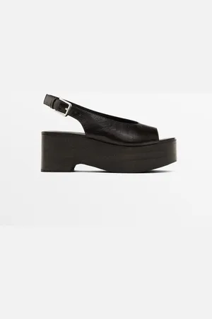 Massimo Dutti Dames - Slingback Sandalen Met Houten Sleehak - Bruin - 36