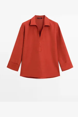 Massimo Dutti Dames - Blouse Van Linnenmix Met Polokraag - Ketel - Xs