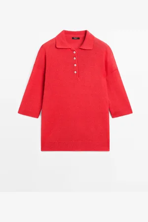 Massimo Dutti Dames - Oversized Tricot Trui Met Polokraag - Rood - M