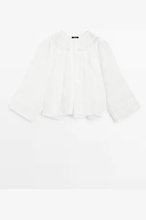 Massimo Dutti Dames - Soepelvallende Blouse Met Kanten Detail - Wit - S