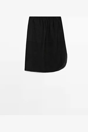 Massimo Dutti Dames - Su??de Leren Rok Met Kanten Detail - Zwart - S