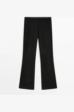 Massimo Dutti Dames - Stretch Su??de Leren Flared Broek - Zwart - S