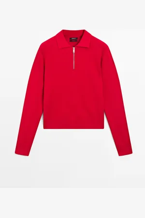 Massimo Dutti Dames - Trui Van Milanostof Met Polokraag En Rits - Rood - S