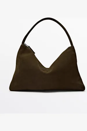 Massimo Dutti Dames - Splitsuède Tas Van Runderleer - Kaki - 01