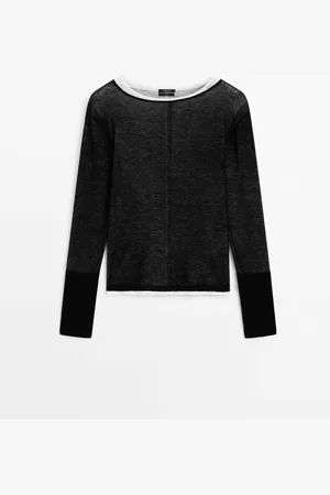 Massimo Dutti Dames - 100% Wollen Fijne Dubbele Trui - Zwart - S