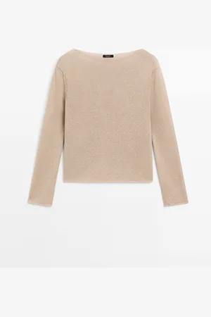 Massimo Dutti Dames - Tricot Trui Van Linnenmix Met Opengewerkt Patroon - Zand - Xs