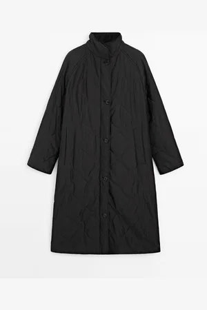 Massimo Dutti Dames - Gewatteerde Jas Met Diamantmotief - Zwart - S