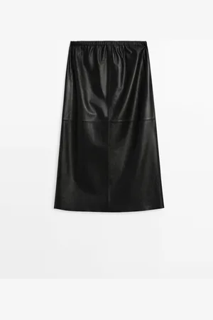 Massimo Dutti Dames - Zachte Nappaleren Halflange Rok - Zwart - Xs