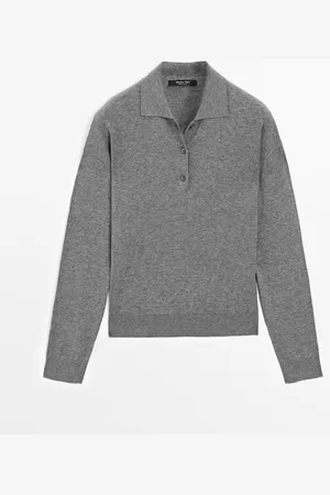 Massimo Dutti Dames - Tricot Polotrui Van Katoenmix - Halfgrijs - Xs