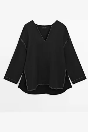 Massimo Dutti Dames - Soepelvallend Overhemd Met Combi Naden - Zwart - Xs-S