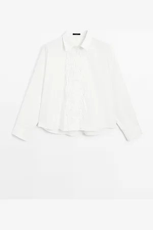Massimo Dutti Dames - Overhemd Met Geborduurde Knooprand - Wit - Xs