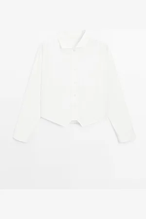 Massimo Dutti Dames - Cropped Overhemd Met Detail Op De Borst - Wit - Xs