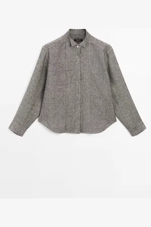 Massimo Dutti Dames - 100% Linnen Overhemd Met Naaldplooien - Bruin - Xs