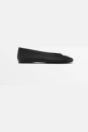 Massimo Dutti Dames - Ballerina Met Metalen Stuk - Zwart - 36