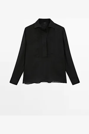 Massimo Dutti Dames - Lichtgewicht Overhemd Van Ramiemix Met Naaldplooien - Zwart - Xs