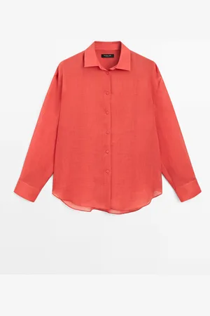 Massimo Dutti Dames - Soepelvallend Overhemd Van Ramiemix - Kersenrood - Xs