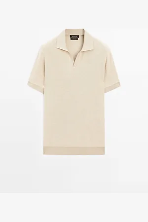 Massimo Dutti Heren - 100% Katoenen Polotrui Met Contrast - Beige - M