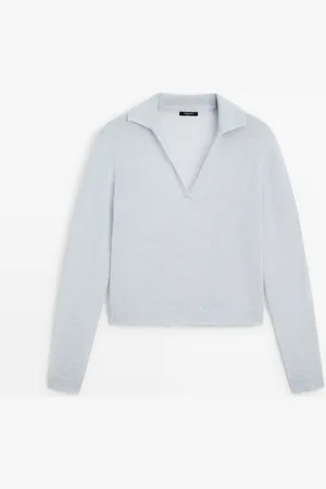 Massimo Dutti Dames - Alpacamix Tricot Trui Met Polokraag - Hemelsblauw - Xs