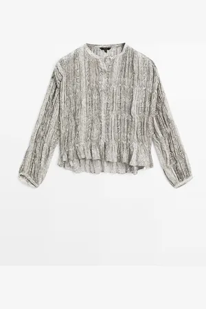 Massimo Dutti Dames - Overhemd Met Slangenprint En Elastisch Detail - Grijs - Xs