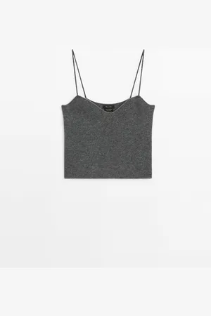 Massimo Dutti Dames - 100% Kasjmier Tricot Top Met Bandjes - Vigor?? Grijs - Xs
