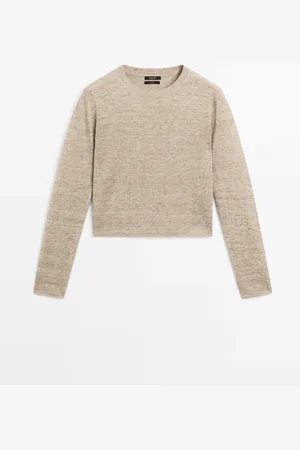 Massimo Dutti Dames - 100% Linnen Melange Tricot Trui - Grijs - Xs