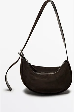 Massimo Dutti Dames - Splitsuède Schoudertas - Bruin - 01
