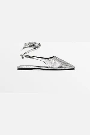 Massimo Dutti Dames - Metallic Slingback Ballerina - Zilver - 35
