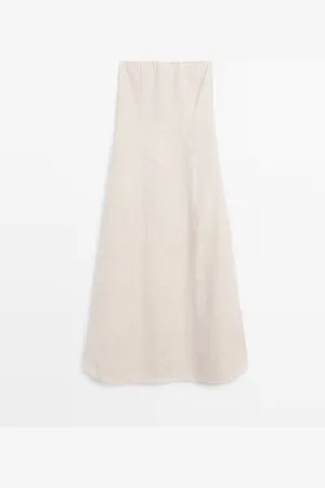 Massimo Dutti Dames - Lange Strapless Jurk - Steen - Xs