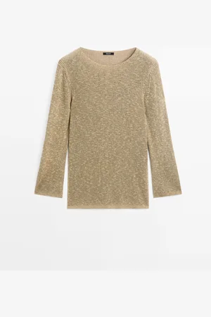 Massimo Dutti Dames - Tricot Trui Van Katoenmix - Groenachtig - Xs