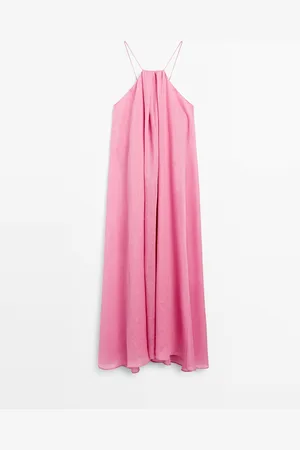Massimo Dutti Dames - Lange Halterjurk Met Plooien - Roze - Xs