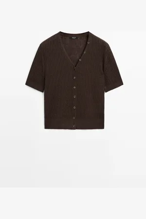 Massimo Dutti Dames - 100% Linnen Vest Met Korte Mouw - Bruin - Xs